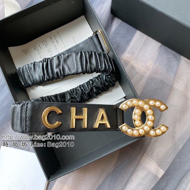 Chanel女士皮帶 香奈兒cc經典logo扣精品彈力扣腰帶  jjp1156